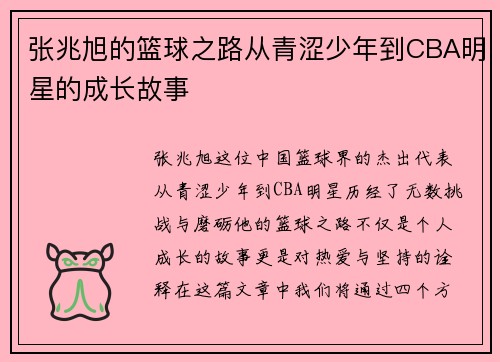 张兆旭的篮球之路从青涩少年到CBA明星的成长故事